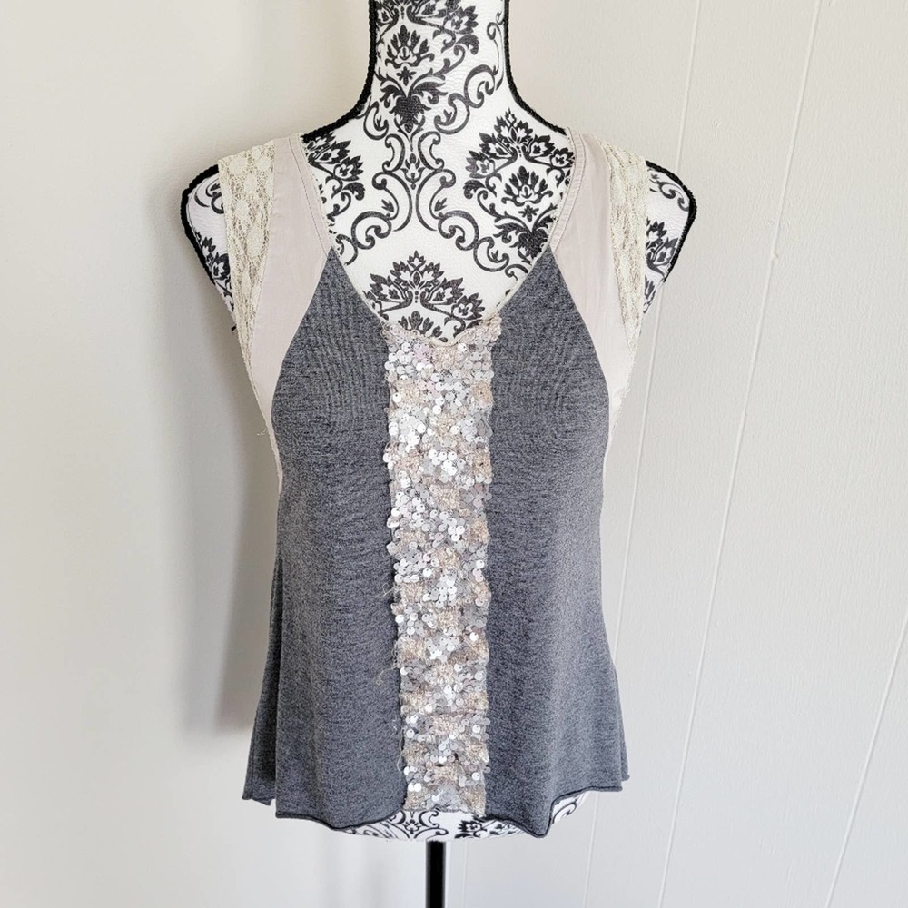 Anthro Tiny Scoopneck Sequin Tank Top
